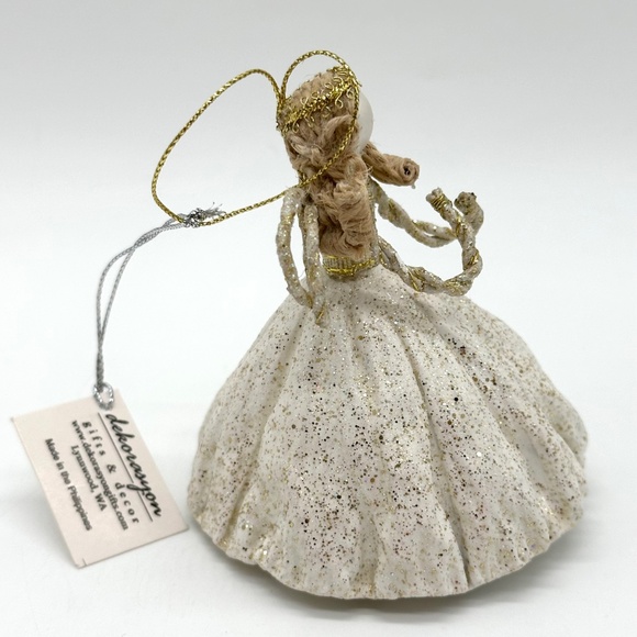 Dekorasyon Ornament Gold and White Angel Lotus Pod Ornament - Picture 5 of 11